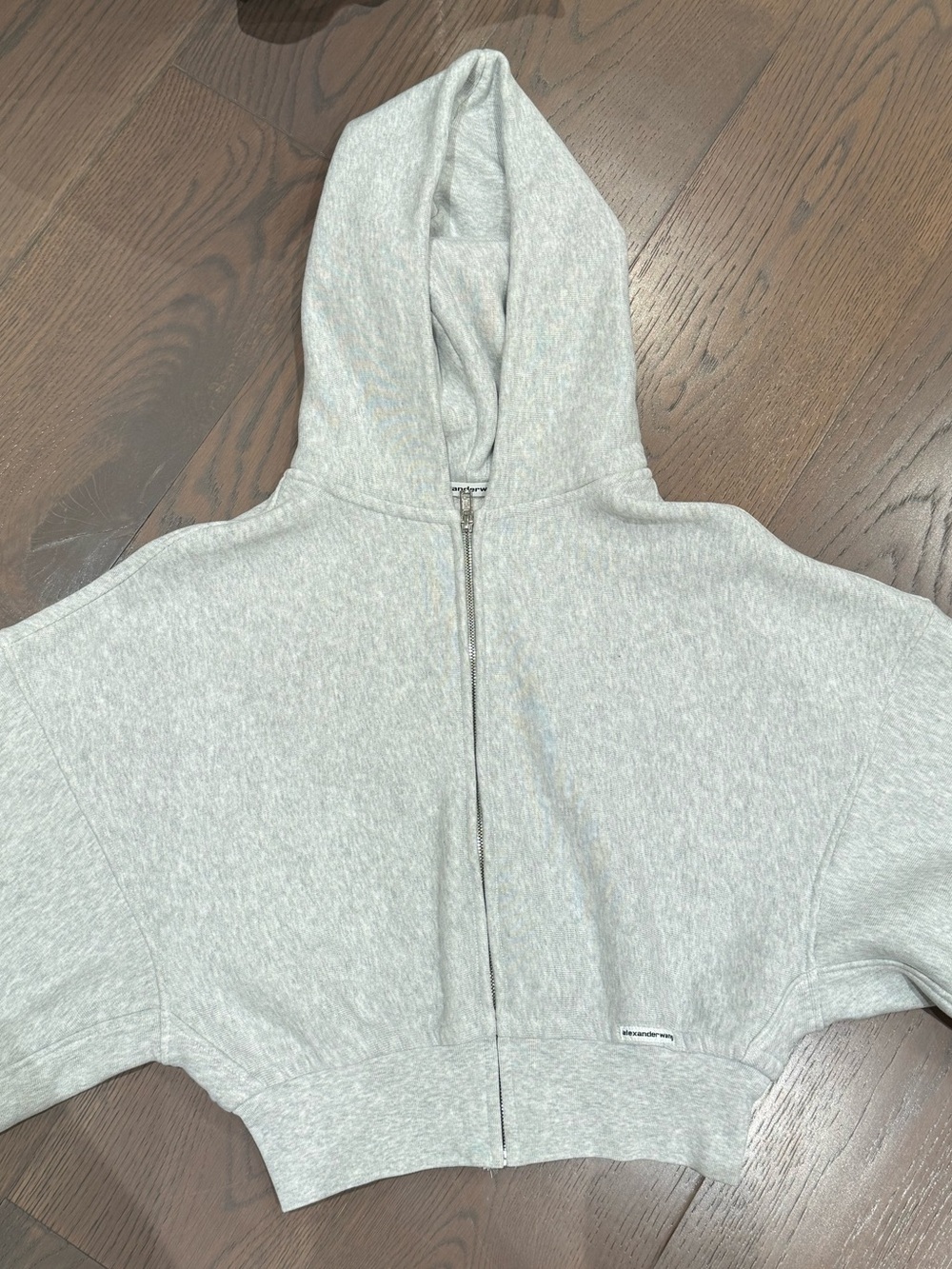 Alexander Wang Light Heather Gray Cropped Zip Hoodie - Picture 3 of 7